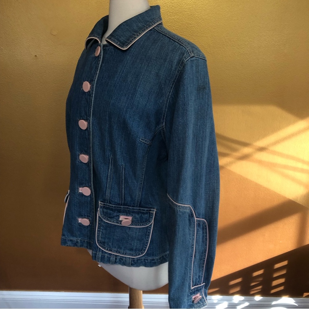 Venezia Blue Denim jacket with pink trim, buttons & pockets 100%Cotton Size14/16 - Picture 7 of 16